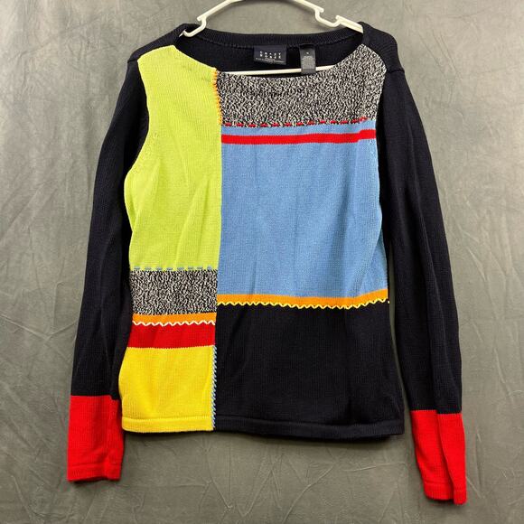Crazy Horse Women's Medium Sweater 90's Y2K Color Block Liz Claiborne Knit Artsy - Picture 1 of 10